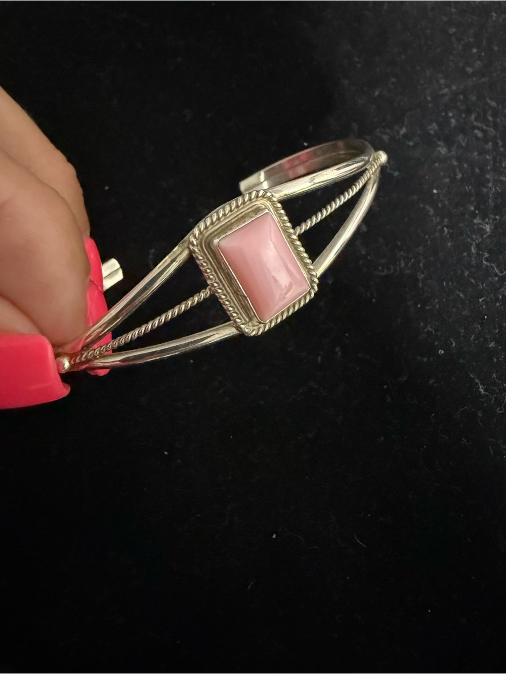 Native signed 925 Sterling silver pink conch cuff bracelet